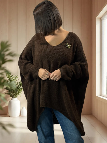 JULIA- PULL OVERSIZE MARRON JUSQU'A LA TAILLE 56/58