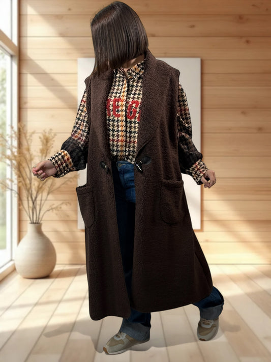 MAUD - GILET MARRON SANS MANCHES JUSQU'A LA TAILLE 54/56