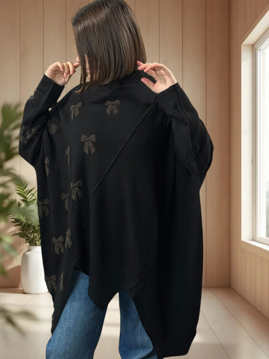ANTONINO - PULL NOIR OVERSIZE EN MAILLE JUSQU'A LA TAILLE 58