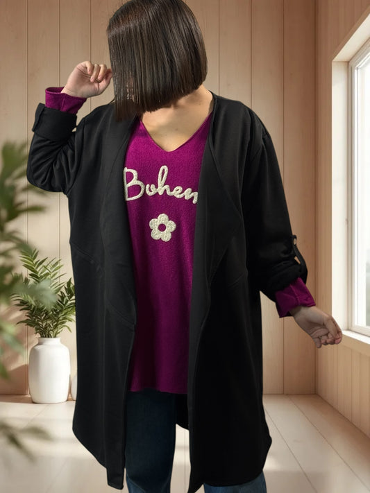 LYSIANE - VESTE NOIRE OVERSIZE JUSQU'A LA TAILLE 52/54