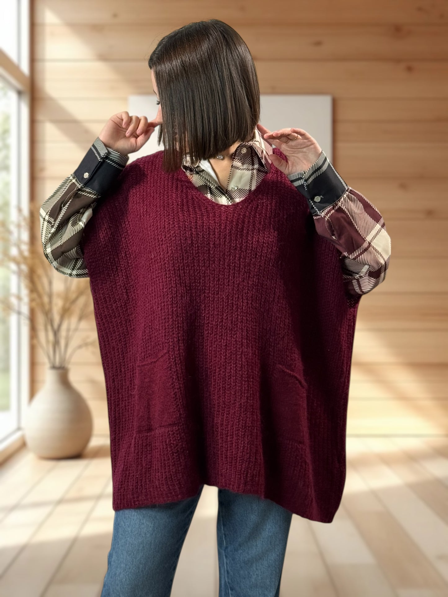 ENZO - PULL  BORDEAUX OVERSIZE JUSQU'A LA TAILLE 56