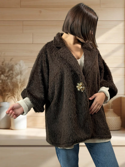 MAGUY - VESTE OVERSIZE MARRON JUSQU'A LA TAILLE 54