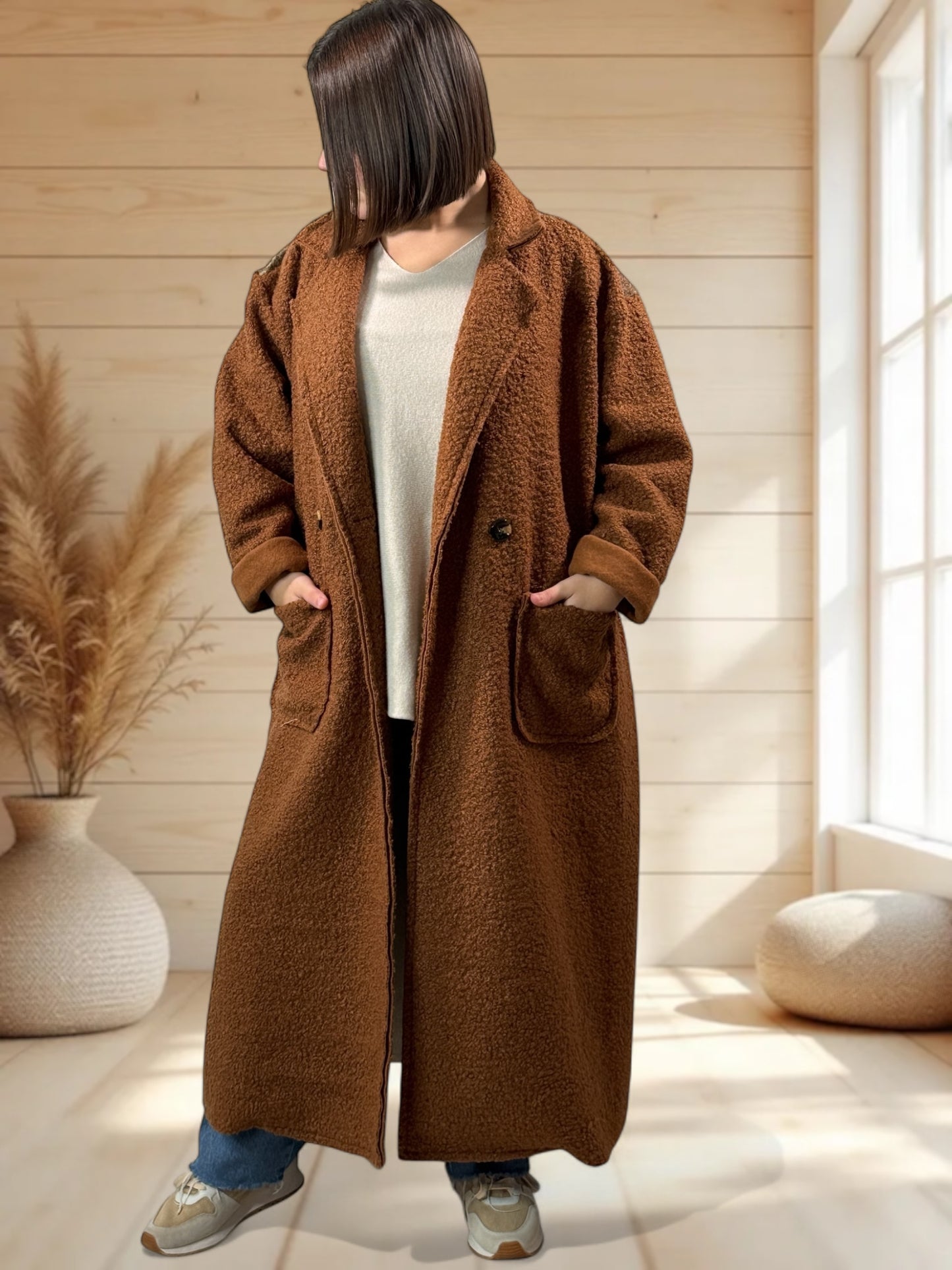 SYLVIO - LONG MANTEAU CHATAIGNE JUSQU'A LA TAILLE 54