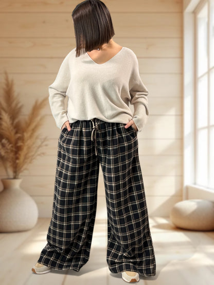 NEWCASTLE - PANTALON ECOSSAIS NOIR JUSQU'A LA TAILLE 52