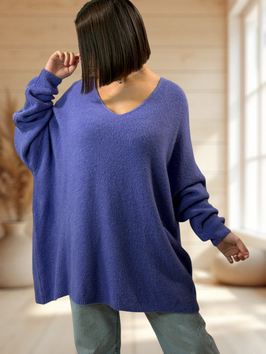 ANGELICA - PULL OVERSIZE LILAS AVEC ALPAGA JUSQU'A LA TAILLE 56