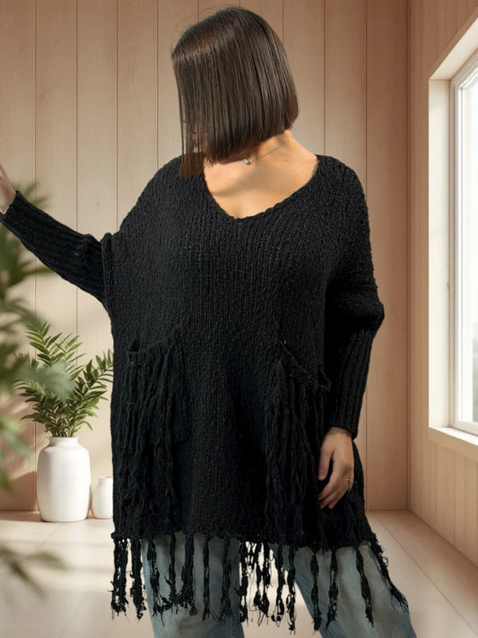 SHEILA - PULL OVERSIZE NOIR JUSQU'A LA TAILLE 56