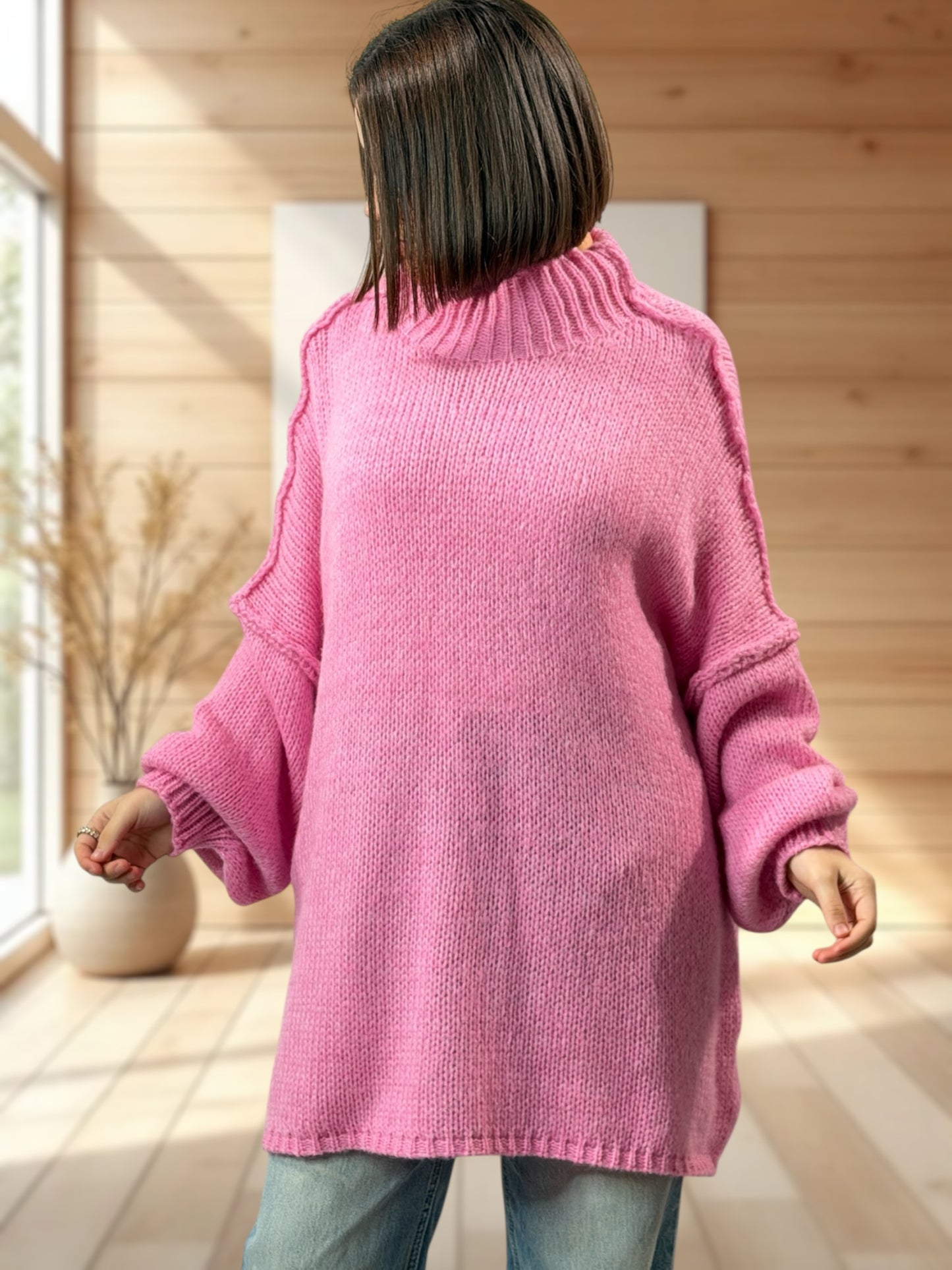 ESTELLE - PULL OVERSIZE ROSE JUSQU'A LA TAILLE 56/58