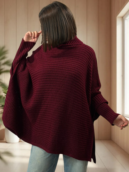 HELLO - PULL PONCHO BORDEAUX OVERSIZE JUSQU'A LA TAILLE 56/58