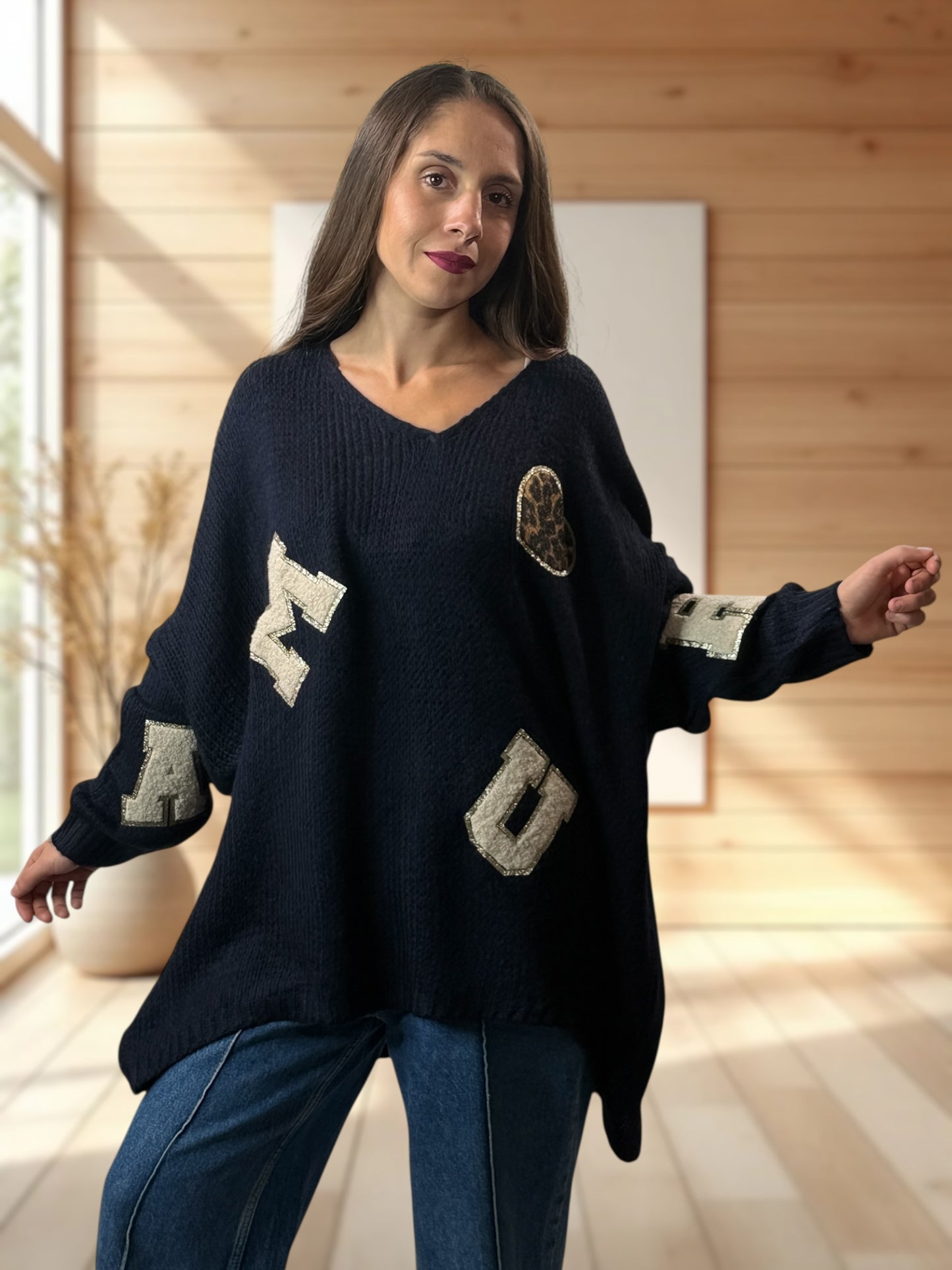 JAMES - PULL OVERSIZE MARINE JUSQU'A LA TAILLE 56