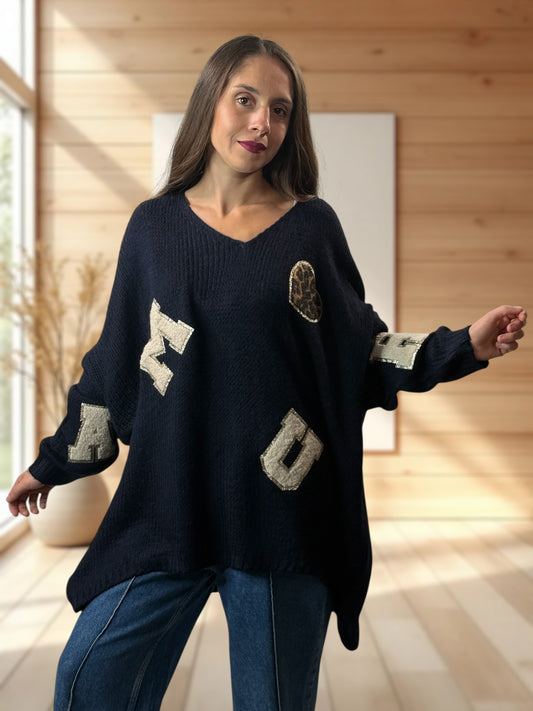 JAMES - PULL OVERSIZE MARINE JUSQU'A LA TAILLE 56