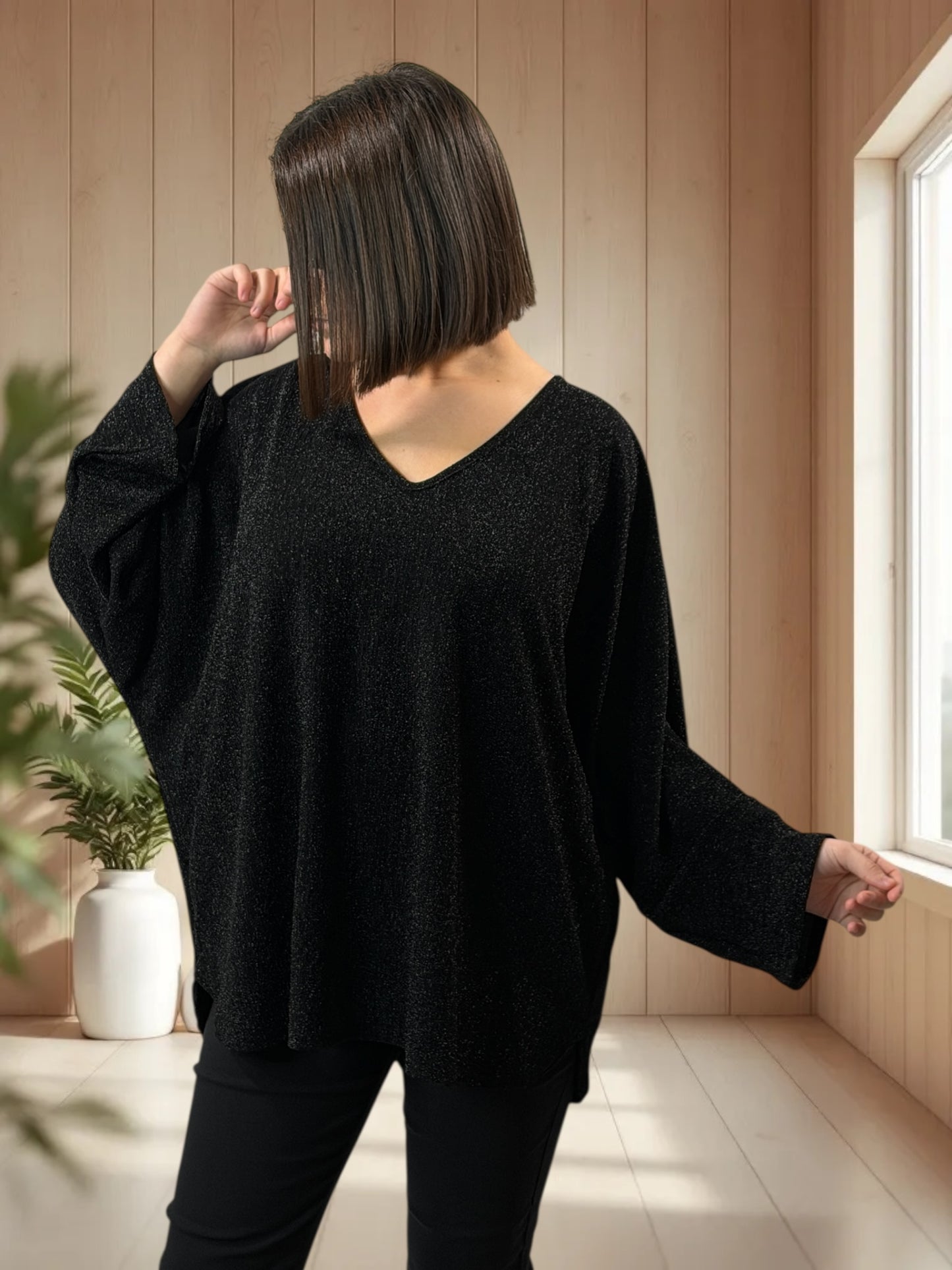 LAURY - TOP NOIR SCINTILLANT JUSQU'A LA TAILLE 54/56