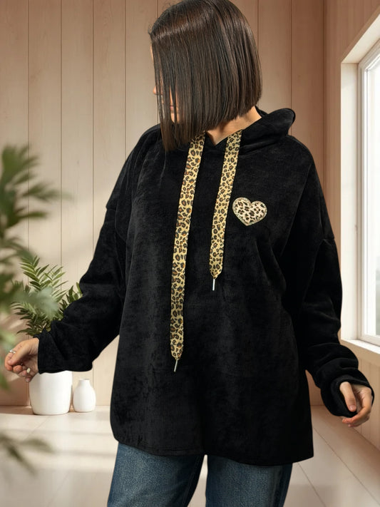 PAULIN - SWEAT A CAPUCHE OVERSIZE NOIR JUSQU'A LA TAILLE 56