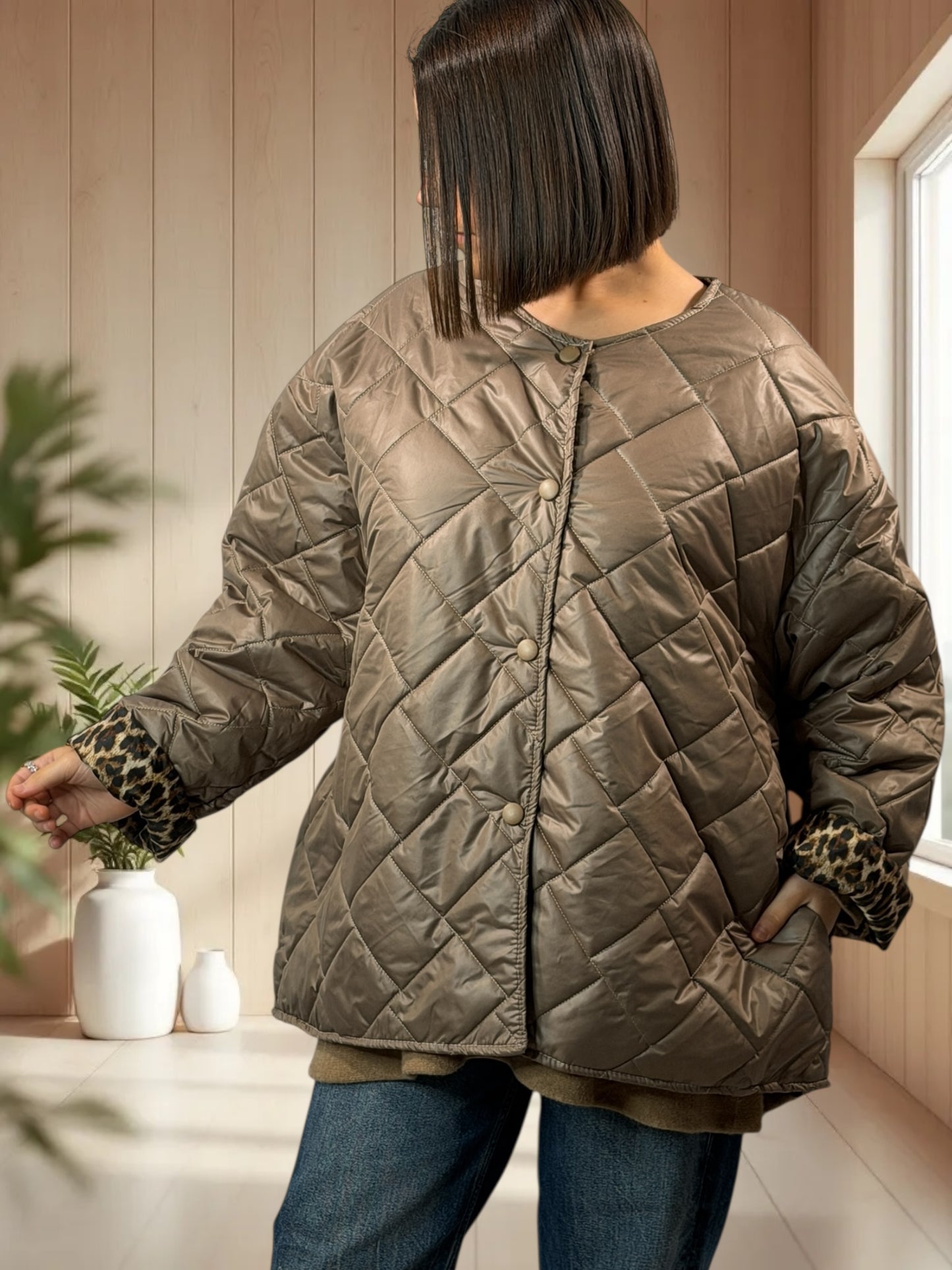 DEBORAH - DOUDOUNE MOKA INTERIEUR LEOPARD TAILLE 44 A 50