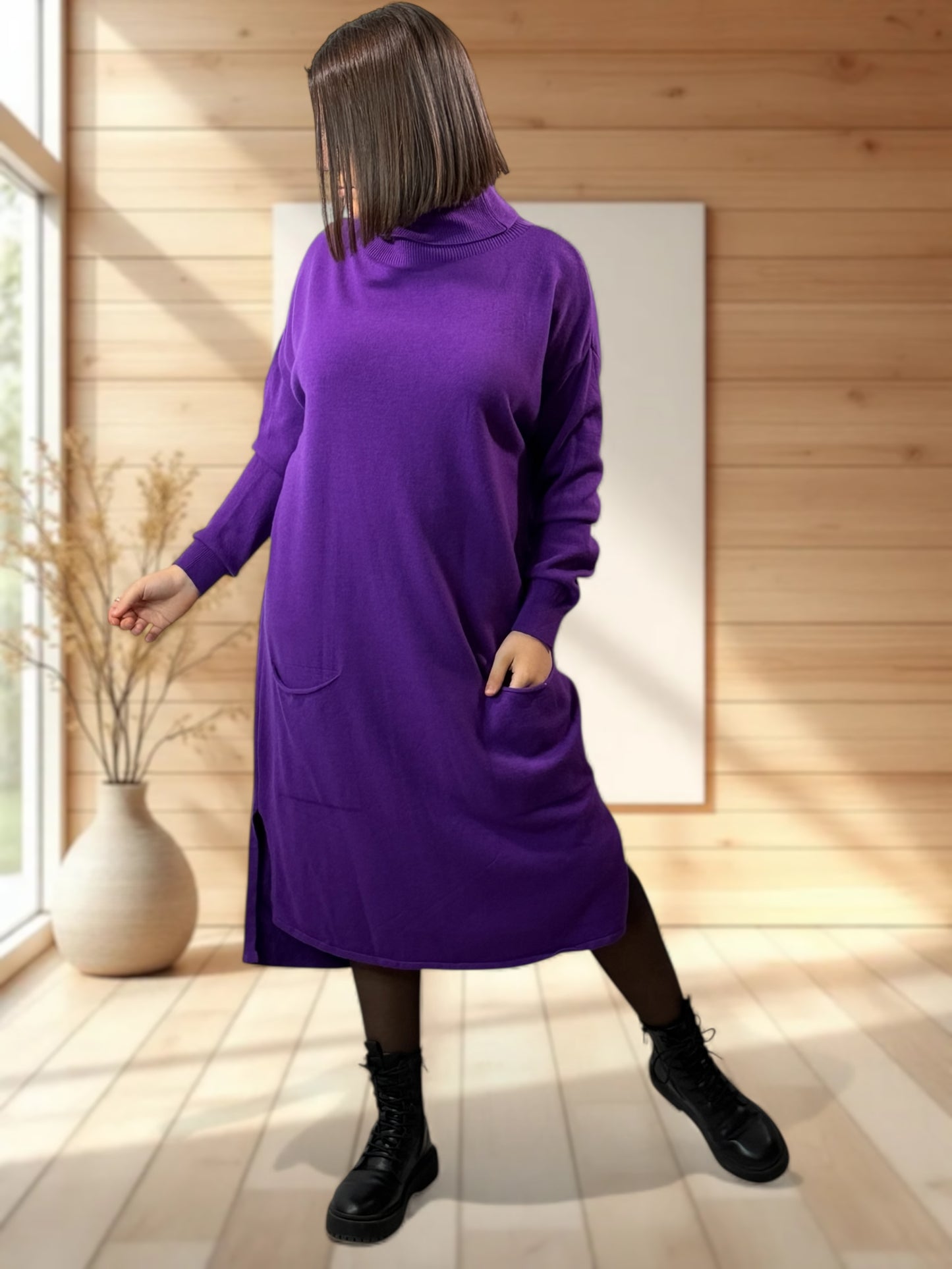 LEONIE - ROBE EN MAILLE VIOLETTE OVERSIZE JUSQU'A LA TAILLE 48/50