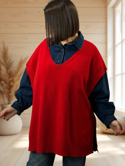 AURELIE - PULL ROUGE SANS MANCHES JUSQU'A LA TAILLE 52