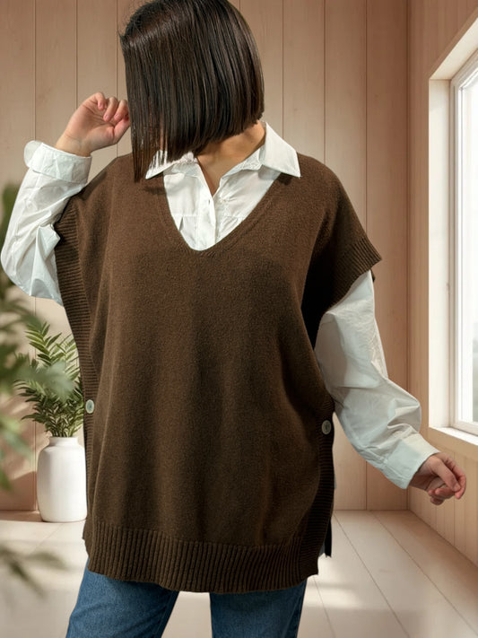 AURELIE - PULL CHOCO SANS MANCHES JUSQU'A LA TAILLE 52