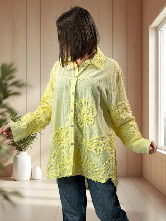 CAROLA - CHEMISE OVERSIZE JAUNE JUSQU'A LA TAILLE 50/52