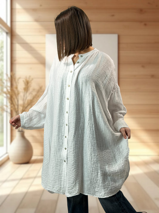 VERONICA - CHEMISE OVERSIZE BLANCHE BRODERIE AU DOS JUSQU'A LA TAILLE 56