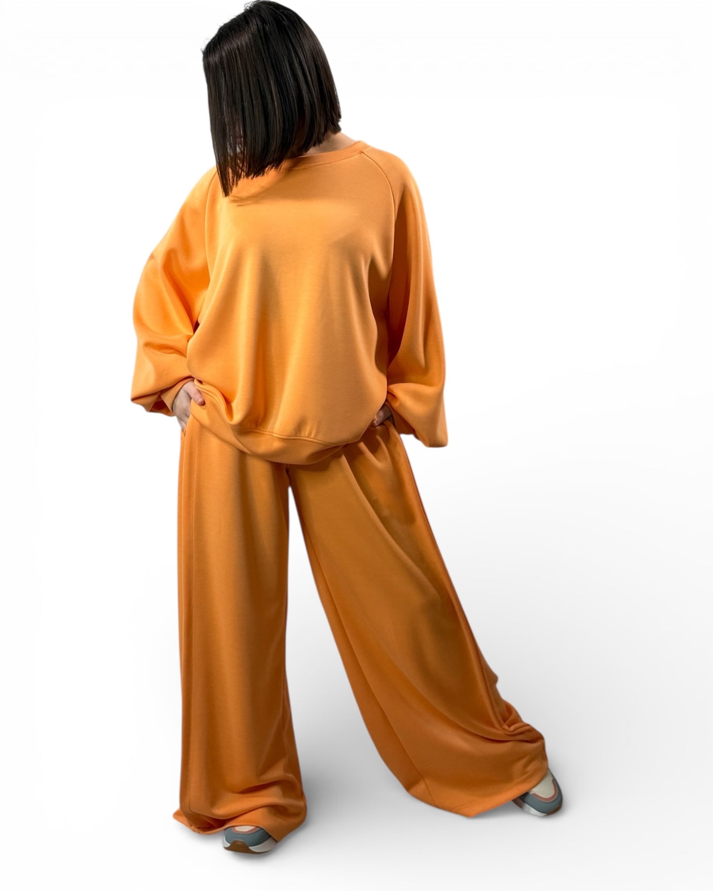 LORENZO - PANTALON AMPLE FLUIDE ABRICOT TAILLE 46 A 52