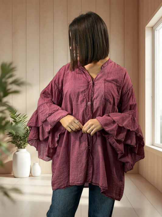 SOLELUNA - BLOUSE VINO EN COTON OVERSIZE JUSQU'A LA TAILLE 52