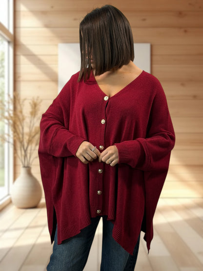 MATHILDE - GILET OVERSIZE BORDEAUX JUSQU'A LA TAILLE 56/58