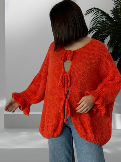 BERENGERE - GILET OVERSIZE ORANGE AVEC NOEUDS JUSQU'A LA TAILLE 52/54