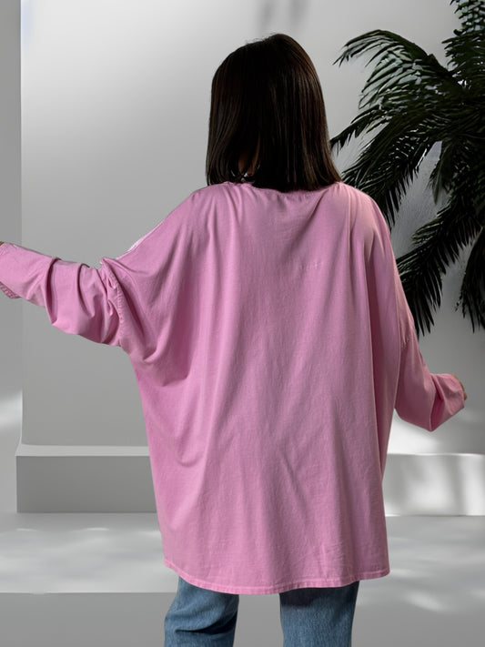 CLEO - TUNIQUE ROSE FLUIDE OVERSIZE JUSQU'A LA TAILLE 52