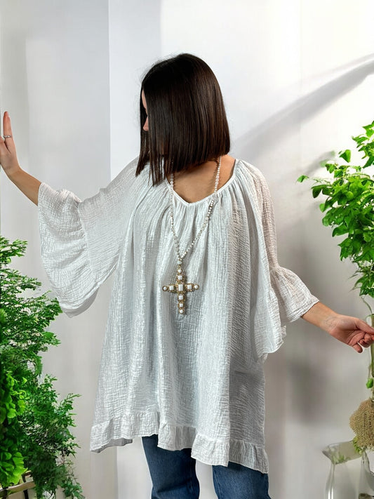 BERLINGOT - TUNIQUE OVERSIZE BLANCHE  JUSQU'A LA TAILLE 58/60
