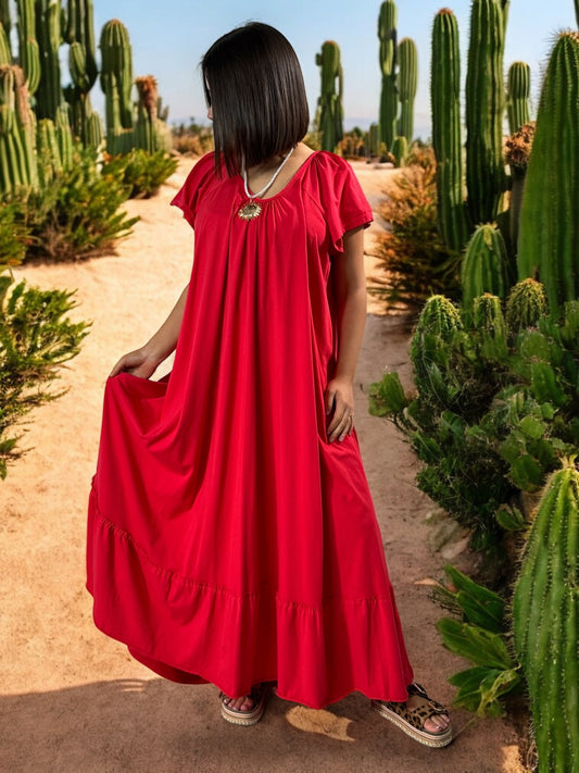 ANTIBES - ROBE LONGUE OVERSIZE ROUGE JUSQU'A LA TAILLE 56