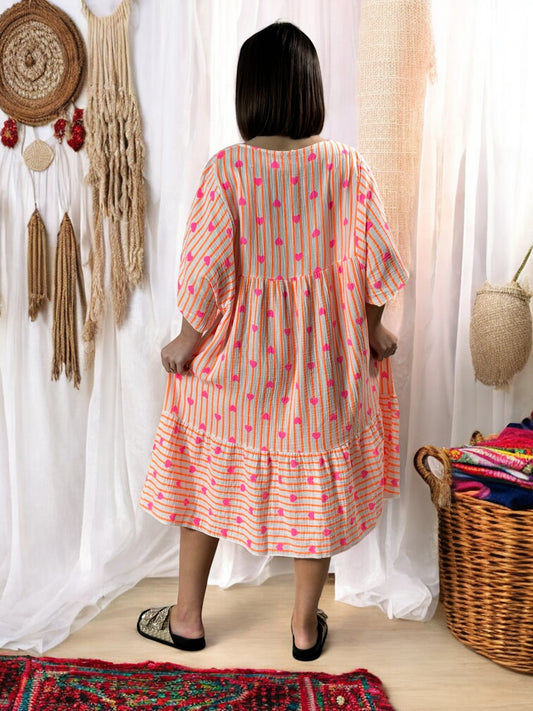 ROSA - ROBE OVERSIZE A RAYURE ORANGE JUSQU'A LA TAILLE 54
