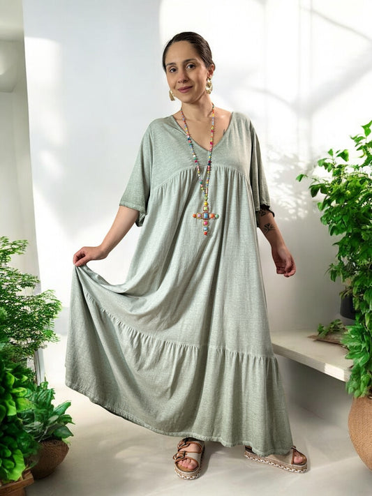 CAMERON - ROBE LONGUE KAKI EN COTON JUSQU'A LA TAILLE 54
