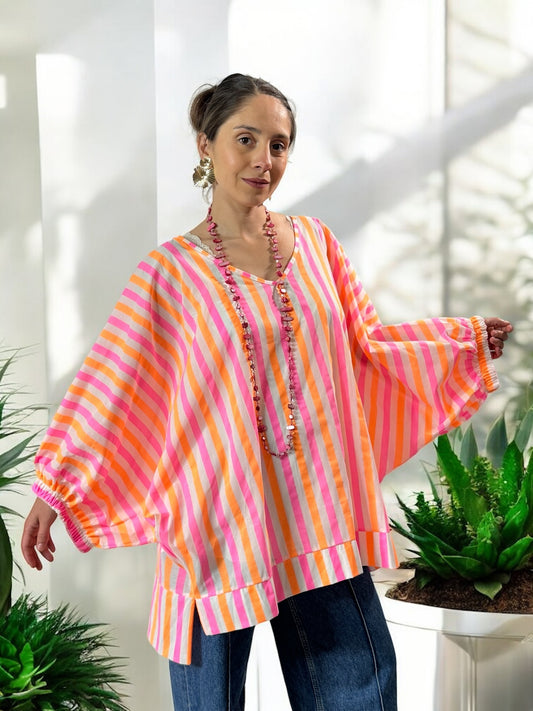 ABBY - BLOUSE OVERSIZE A RAYURE EN COTON JUSQU'A LA TAILLE 54