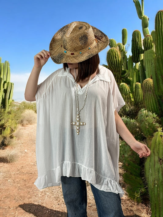 SERENA - BLOUSE BLANCHE OVERSIZE EN COTON JUSQU'A LA TAILLE 56