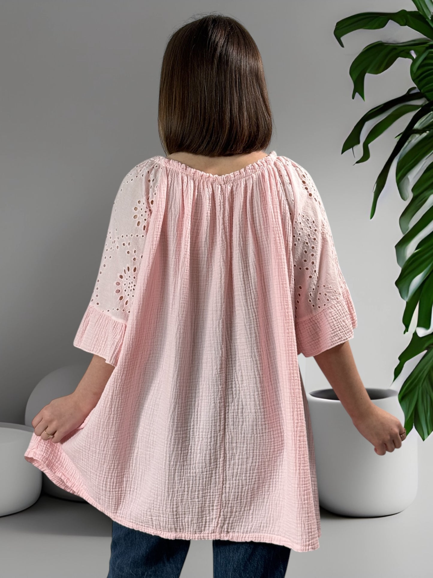 MEREDITH - BLOUSE OVERSIZE ROSE EN COTON JUSQU'A LA TAILLE 54/56