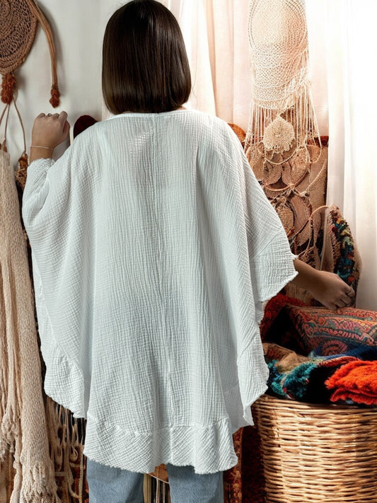 VICTOIRE - TUNIQUE OVERSIZE BLANCHE EN GAZE DE COTON JUSQU'A LA TAILLE 52/54