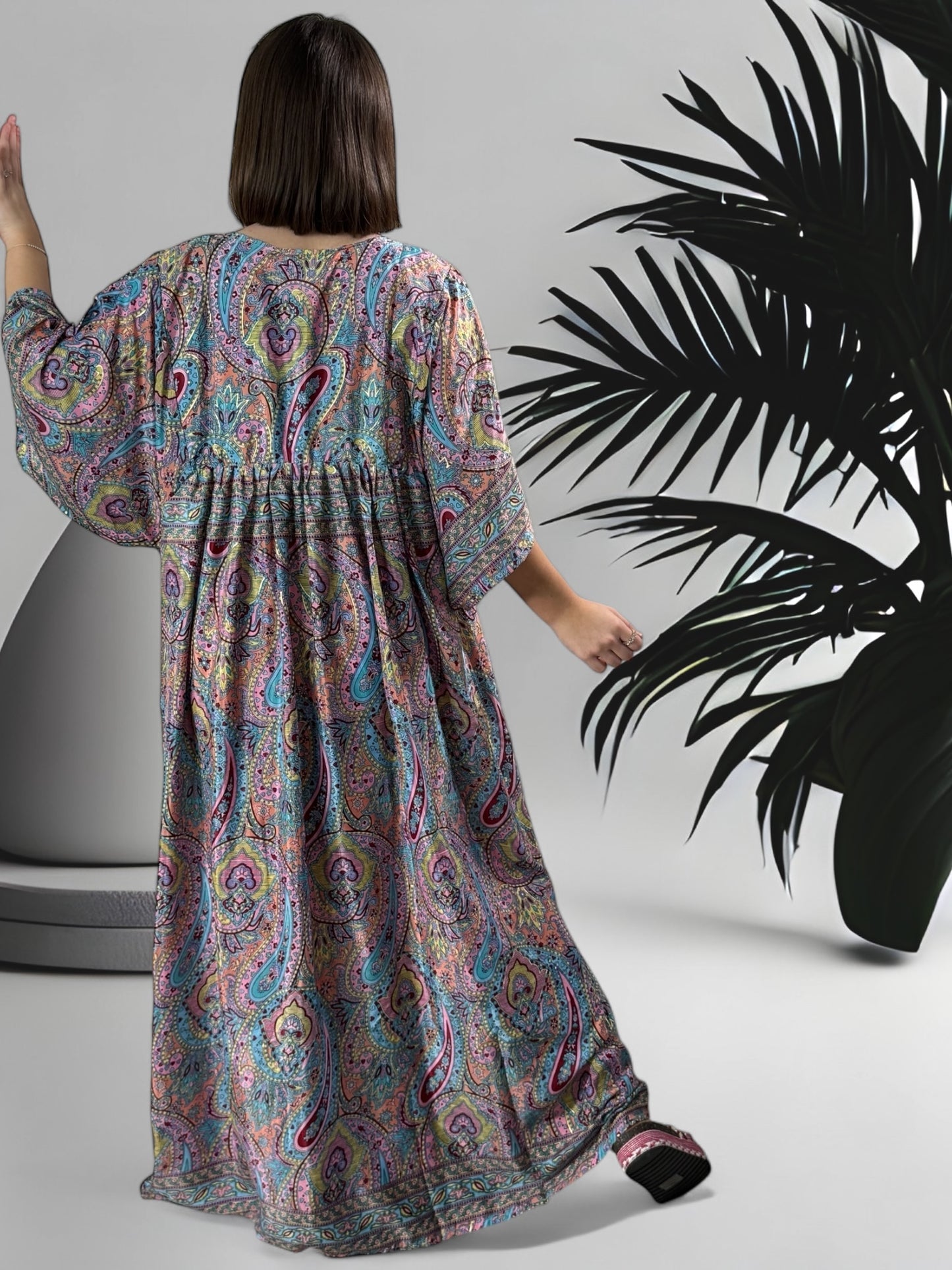MATHILDA - ROBE LONGUE BOHEME ASPECT SOIE JUSQU'A LA TAILLE 54   REF19