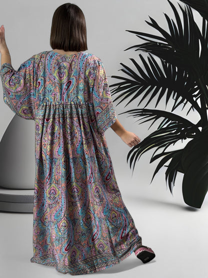 MATHILDA - ROBE LONGUE BOHEME ASPECT SOIE JUSQU'A LA TAILLE 54   REF19