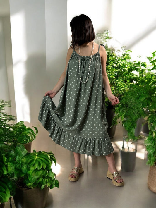 INGRID - ROBE OVERSIZE KAKI A POIS JUSQU'A LA TAILLE 56