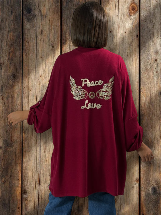 TEDDY - GILET BORDEAUX EN MAILLE OVERSIZE JUSQU'A LA TAILLE 54