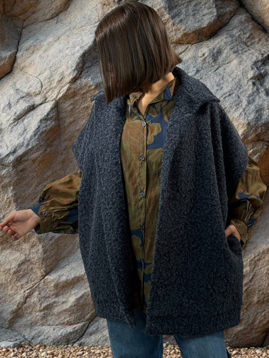 JACK - GILET BLEU SANS MANCHE AVEC COL JUSQU'A LA TAILLE 54