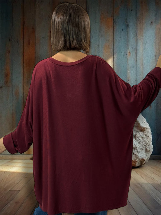 OSCAR - PULL OVERSIZE BORDEAUX EN MAILLE FLUIDE JUSQU'A LA TAILLE 56