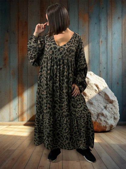 ANOUSHKA - ROBE LEOPARD KAKI JUSQU'A LA TAILLE 56