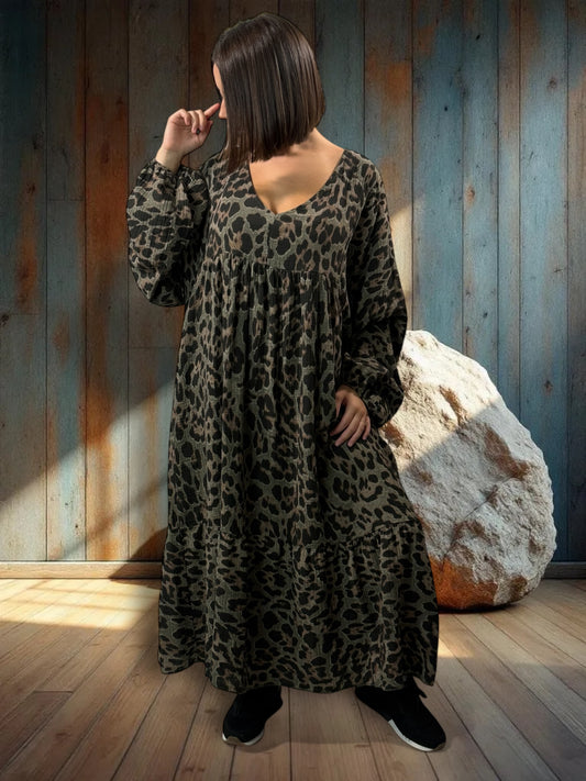 ANOUSHKA - ROBE LEOPARD KAKI JUSQU'A LA TAILLE 56