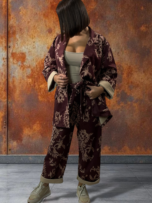 ALYSON - BLAZER BORDEAUX A MOTIF EN SUEDINE JUSQU'A LA TAILLE 52