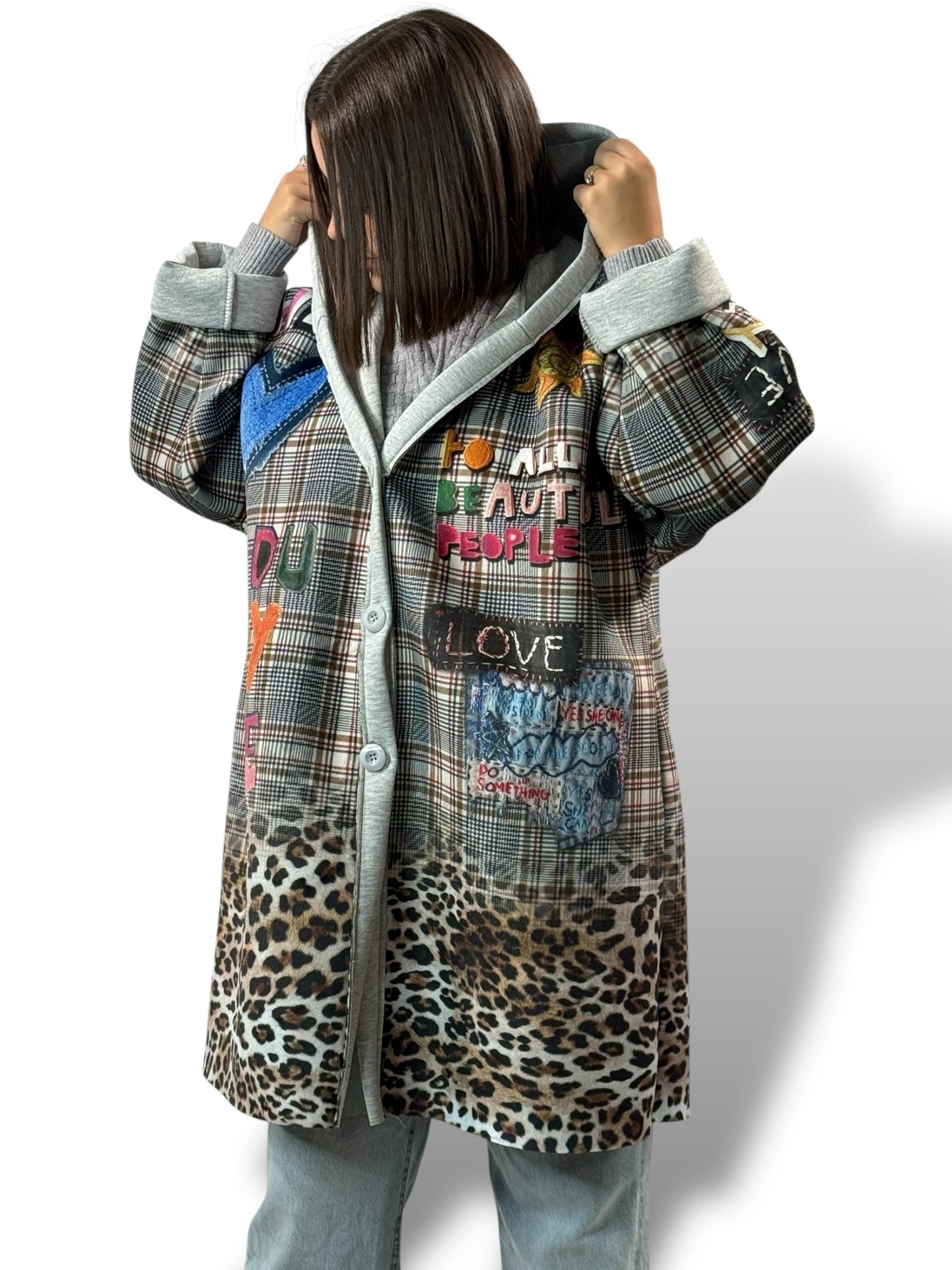 LULU - VESTE A CAPUCHE A MOTIF JUSQU'A LA TAILLE 52/54