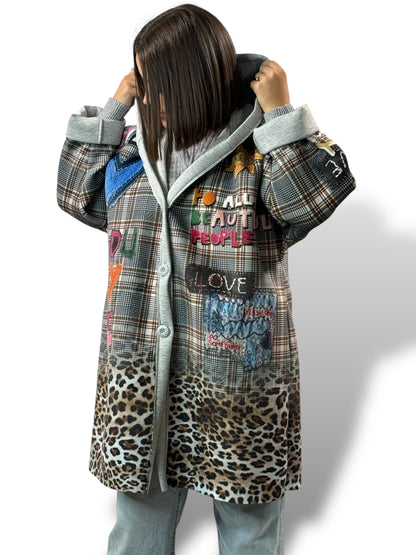 LULU - VESTE A CAPUCHE A MOTIF JUSQU'A LA TAILLE 52/54