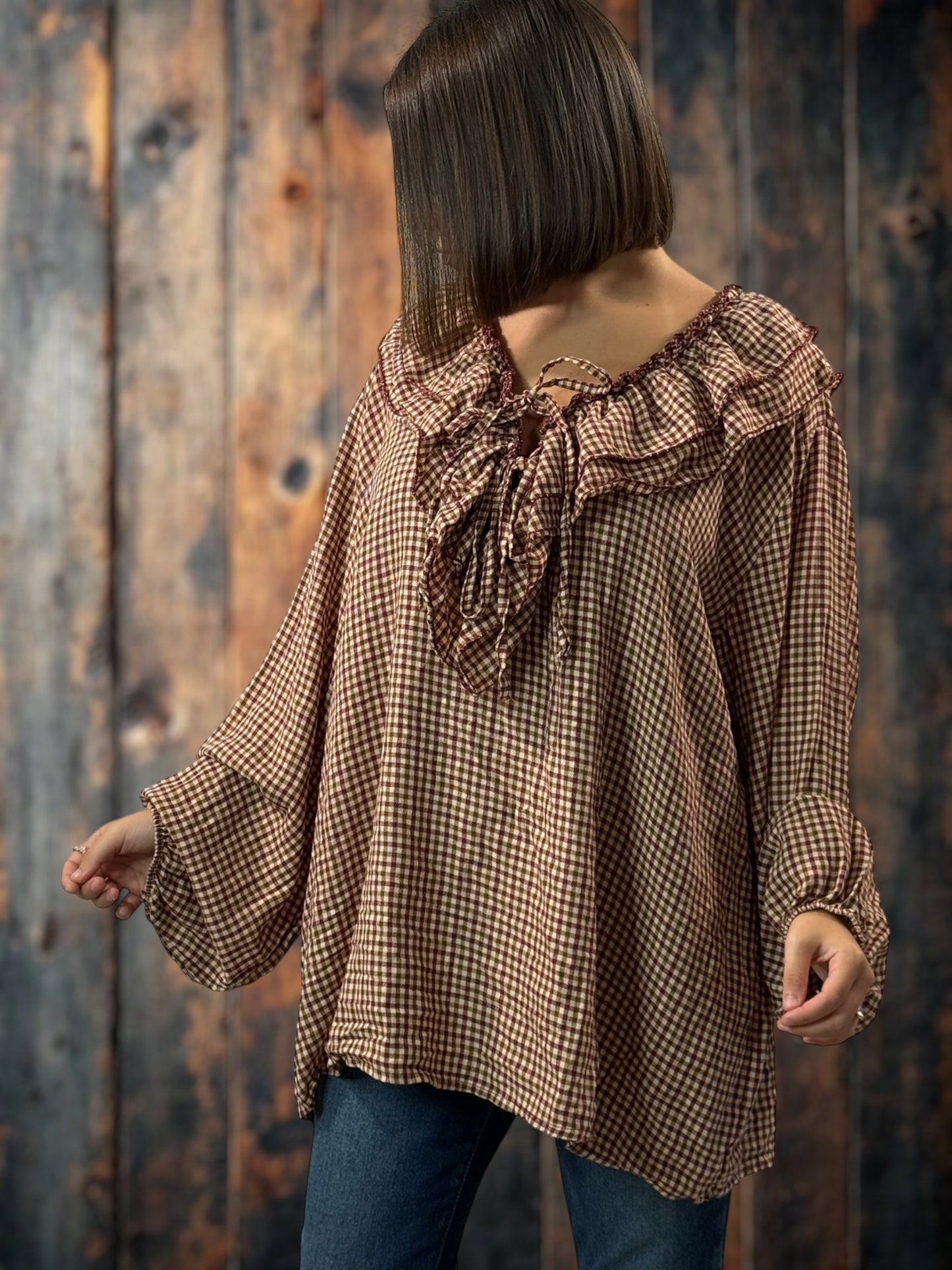COLINE - BLOUSE A PETITS CARREAUX  JUSQU'A LA TAILLE 52/54