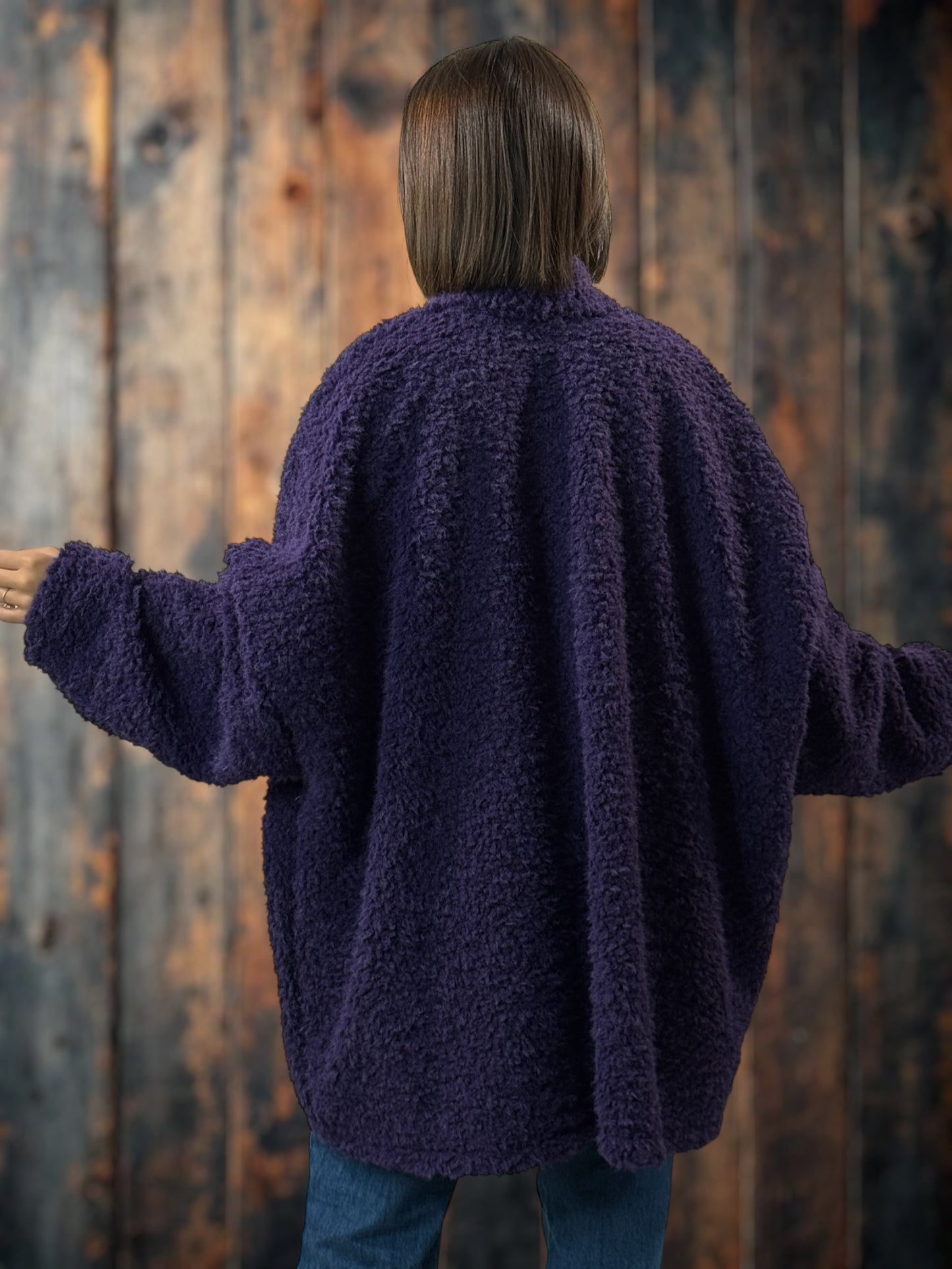 LILIROSE - VESTE OVERSIZE VIOLETTE EN MOUMOUTE JUSQU'A LA TAILLE 56/58