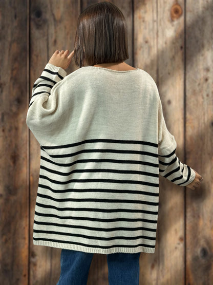 MANU - PULL MARINIERE BEIGE JUSQU'A LA TAILLE 56/58