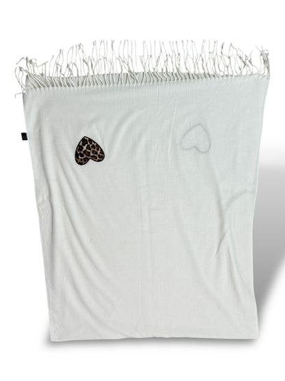 ECHARPE BLANC CASSE COEUR LEOPARD